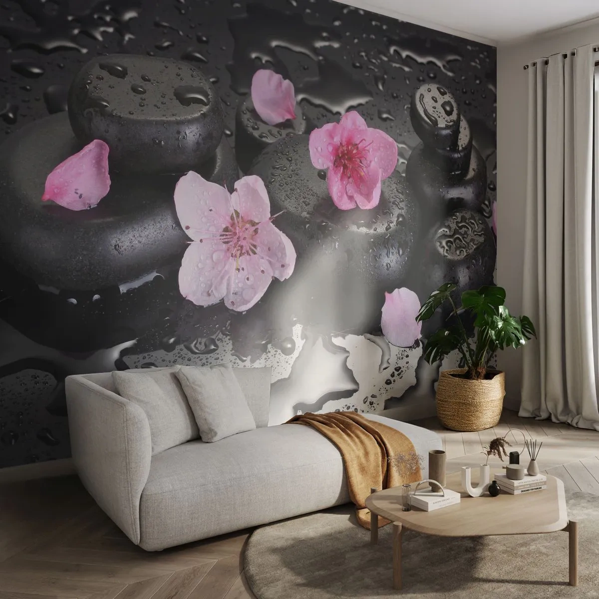 Fotomural Standard Eco - Y una piedra cae del corazón - flores, Asia, Spa - 200x140 cm