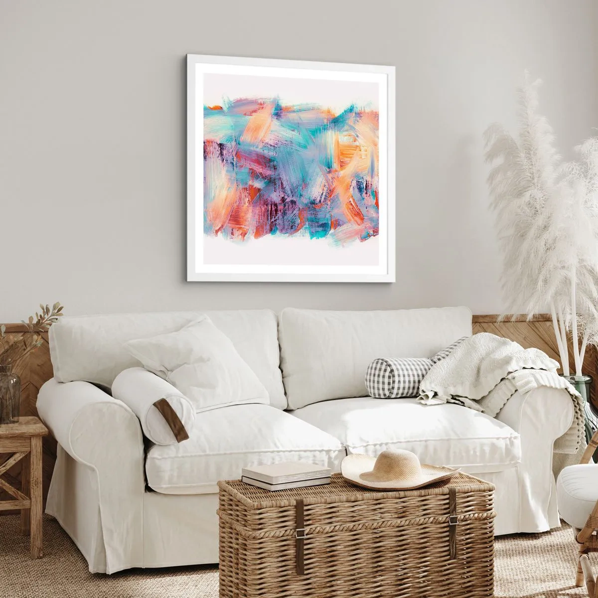 Póster en marco blanco - Colorido desorden - 60x60 cm