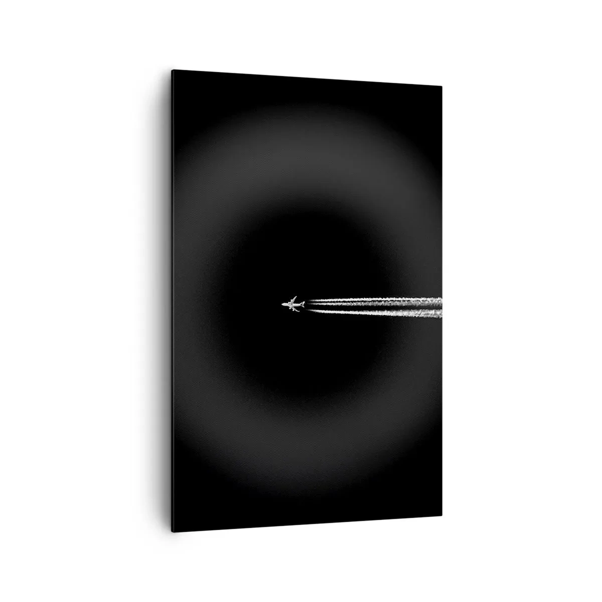 Cuadro sobre lienzo - Impresión de Imagen - Un avión a reacción con una estela de condensación visible sobre un fondo negro. - 80x120cm - En otra dimensión - Decoración de pared moderna para salón y dormitorio ARTTOR
