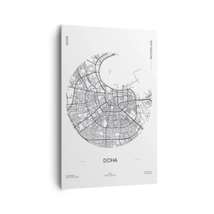 Cuadro sobre lienzo - Impresión de Imagen - Un mapa minimalista de Doha en blanco y negro con detalles precisos. - 80x120cm - Anatomía de Doha - Decoración de pared moderna para salón y dormitorio ARTTOR