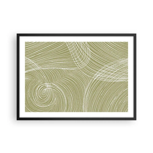 Póster en marco negro - Líneas verdes y blancas en una composición abstracta. - 70x50cm - Abstracción intrincada en blanco - Decoración de pared moderna para salón y dormitorio ARTTOR