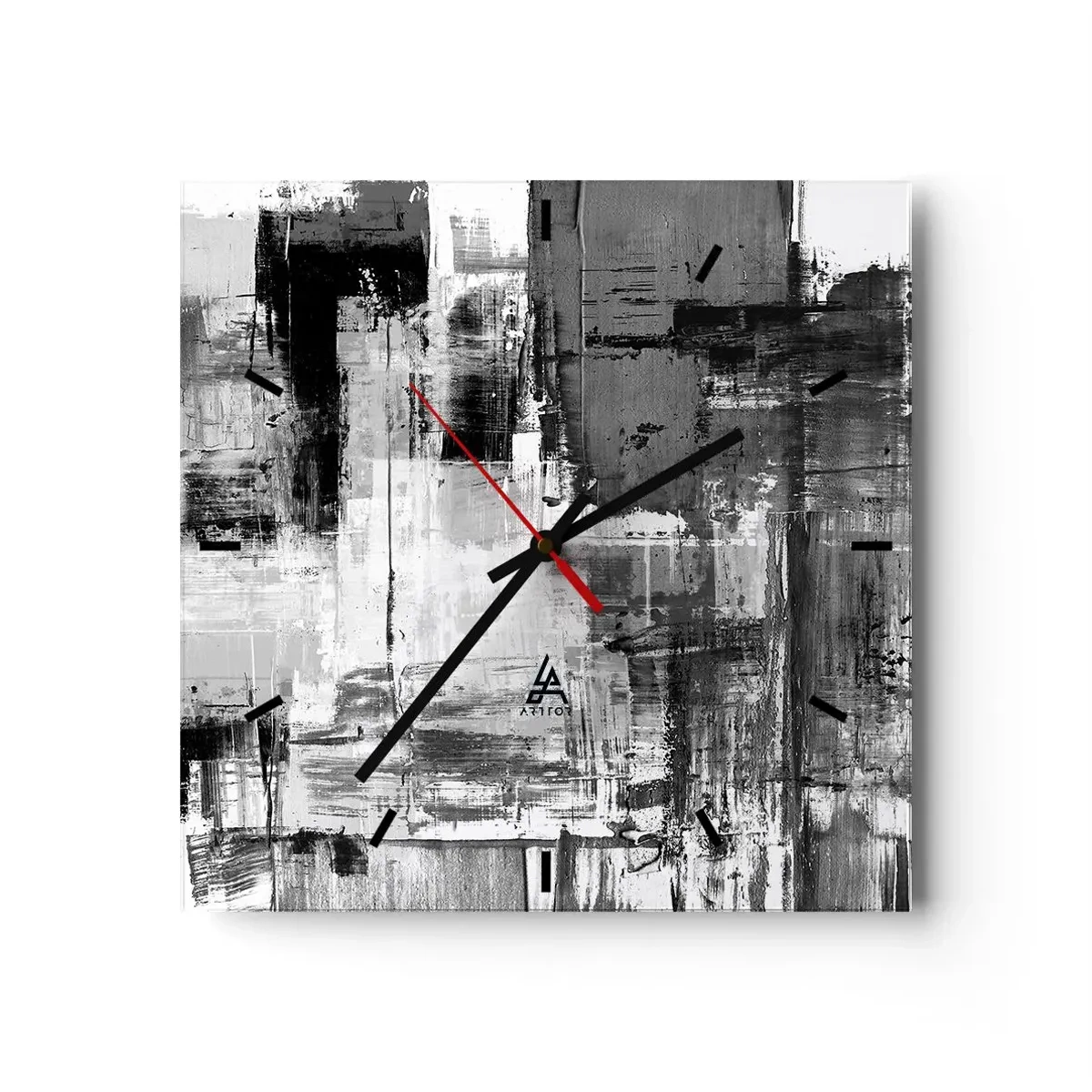 Reloj de pared - Reloj de vidrio - Composición abstracta en blanco, negro y gris. - 30x30cm - El gris es hermoso - Decoración de pared moderna para salón y dormitorio ARTTOR