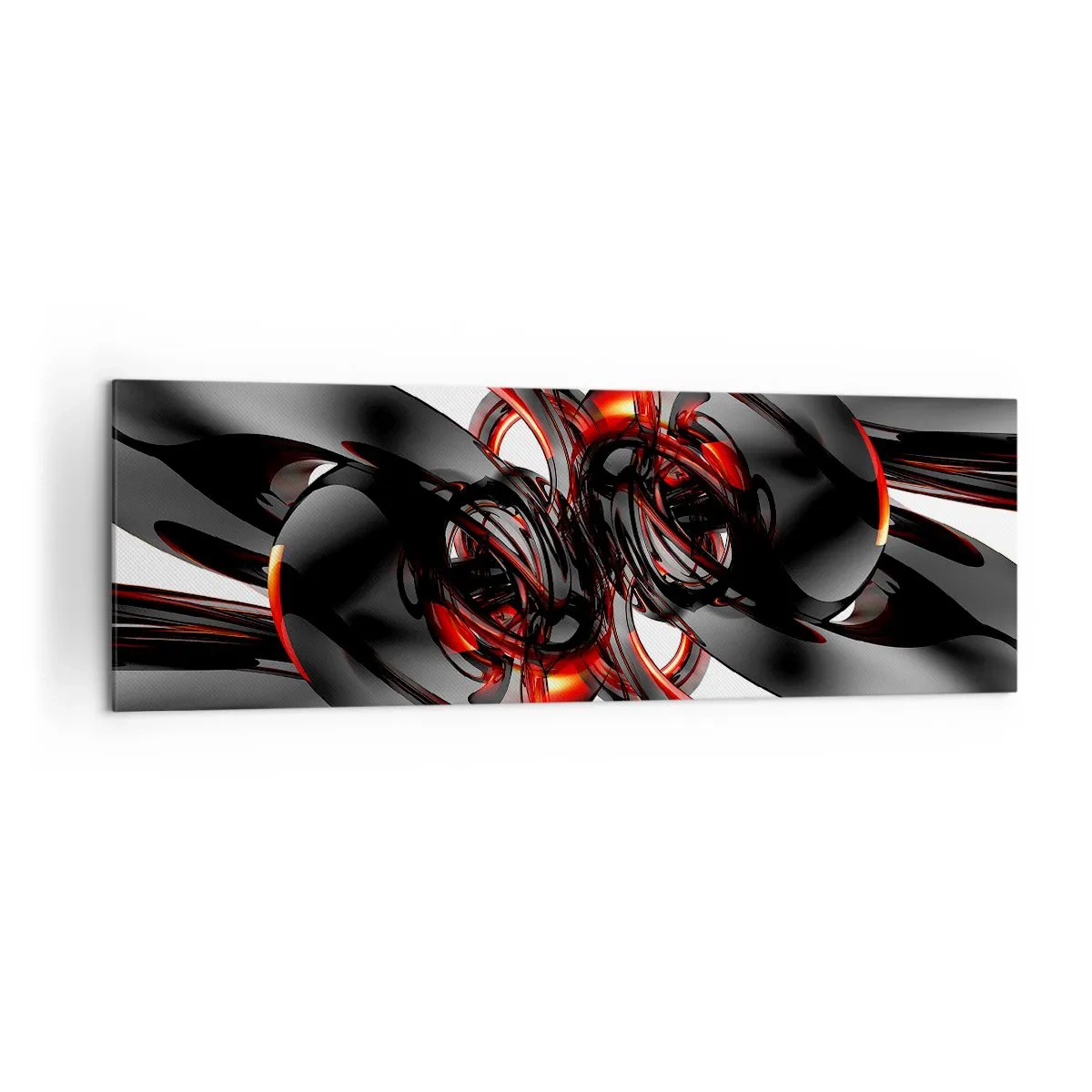 Cuadro sobre lienzo - Impresión de Imagen - Gráficos 3D abstractos con elementos negros y rojos - 160x50cm - Movimiento en grafito y rojo - Decoración de pared moderna para salón y dormitorio ARTTOR