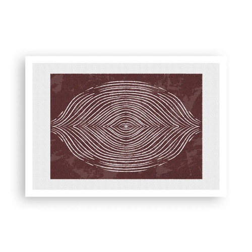 Póster - Ondas simétricas en líneas blancas sobre un fondo marrón - 100x70cm - El espacio habla - Decoración de pared moderna para salón y dormitorio ARTTOR