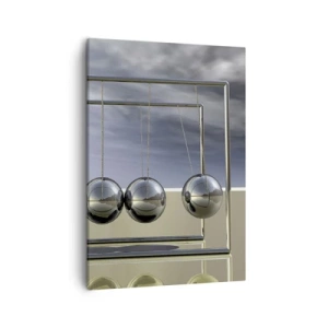 Cuadro sobre lienzo - Impresión de Imagen - Esferas de Newton en un entorno minimalista con reflejos de luz. - 50x70cm - La energía del mundo - Decoración de pared moderna para salón y dormitorio ARTTOR