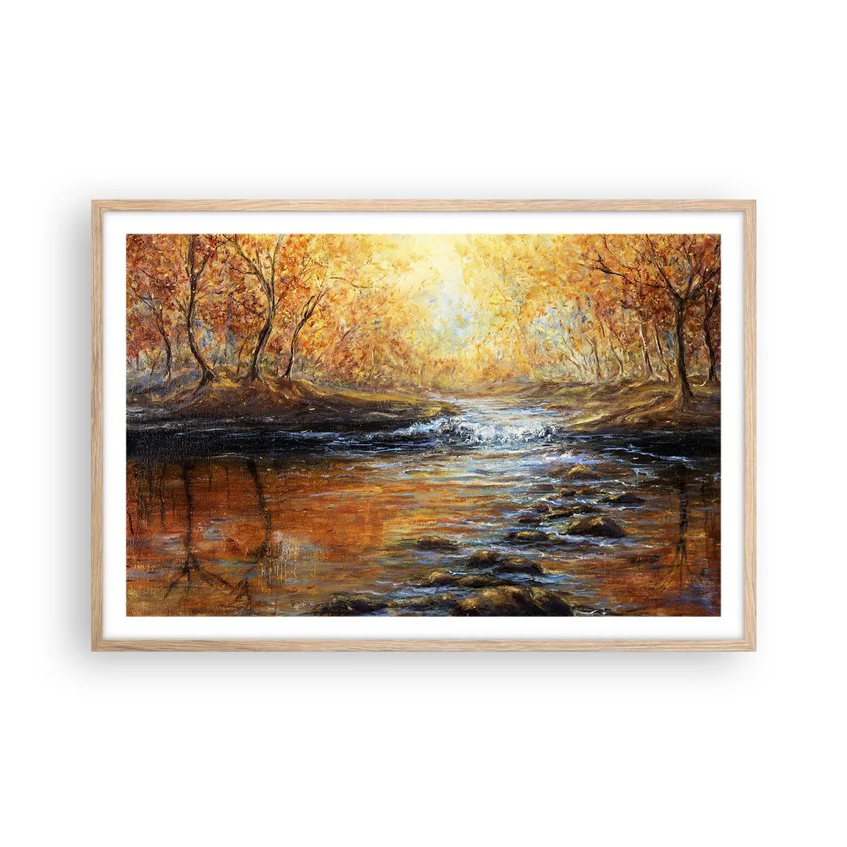 Póster en marco roble claro - Arroyo de oro - 91x61 cm