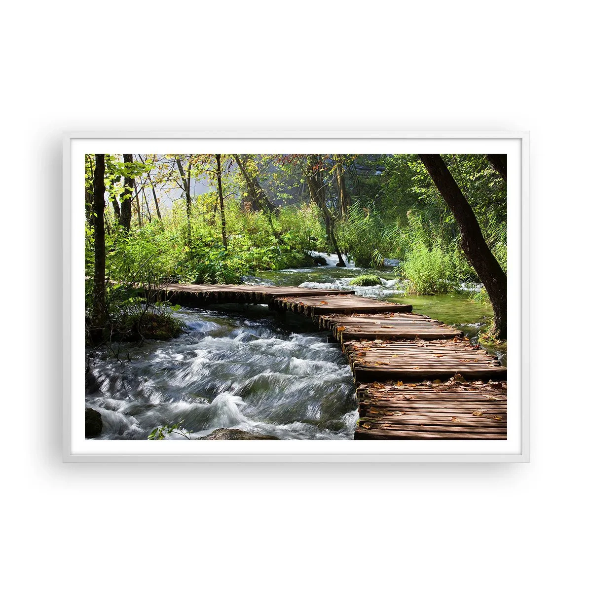 Póster en marco blanco - Sobre una cascada de espuma - 100x70 cm