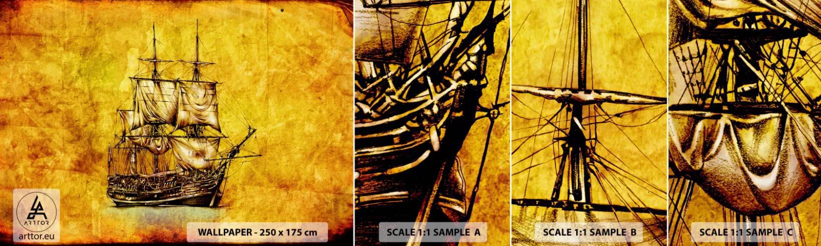 Muestra De Fotomural Standard Eco - ¡Rumbo a la isla Tortuga! - Náutico, barco de mar, Velero - 100x30 cm