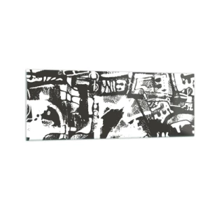 Cuadro sobre vidrio - Impresiones sobre Vidrio - Patrón retro monocromático abstracto - 140x50cm - ¿Orden o caos? - Decoración de pared moderna para salón y dormitorio ARTTOR