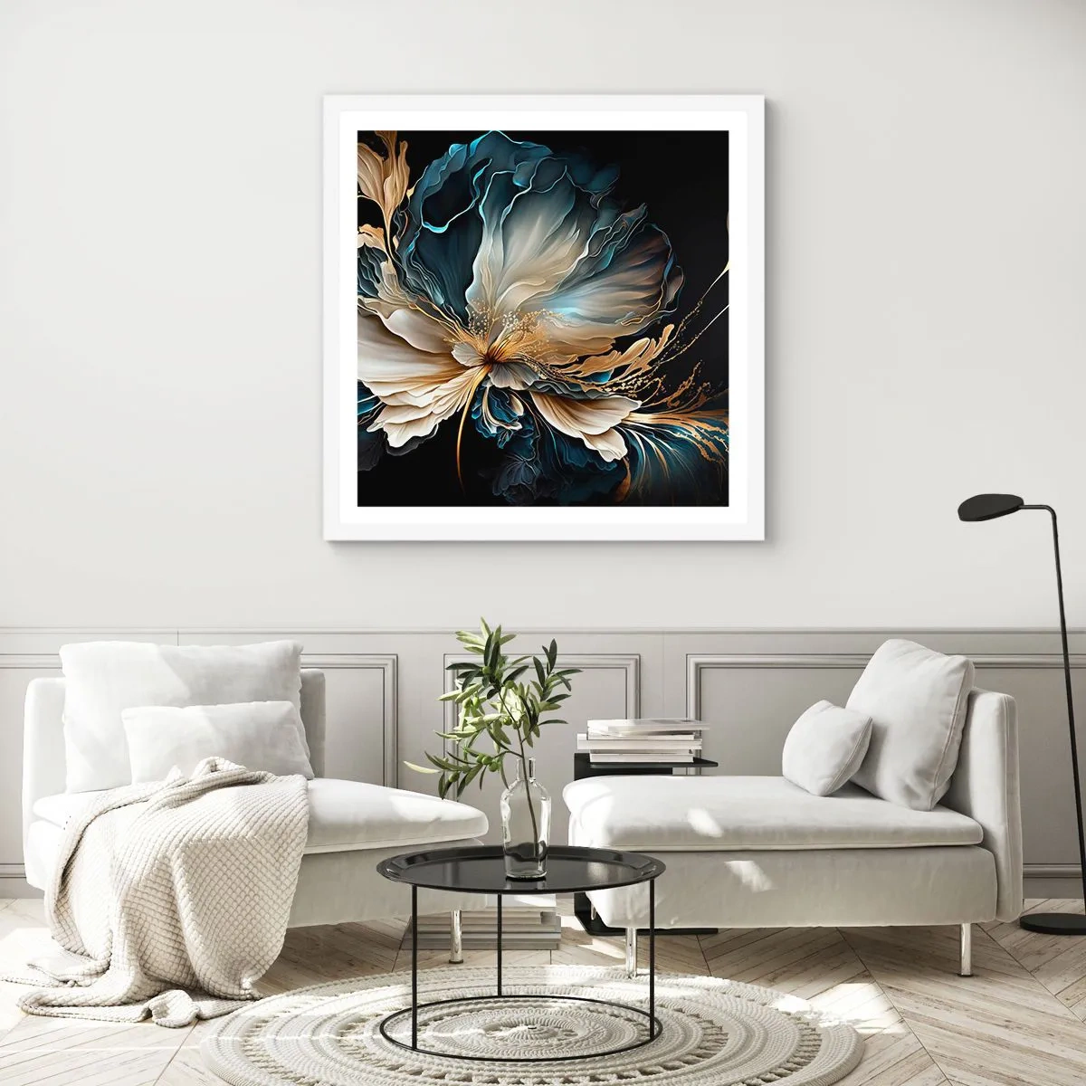 Póster en marco blanco - Flor de helecho de cuento - 40x40 cm