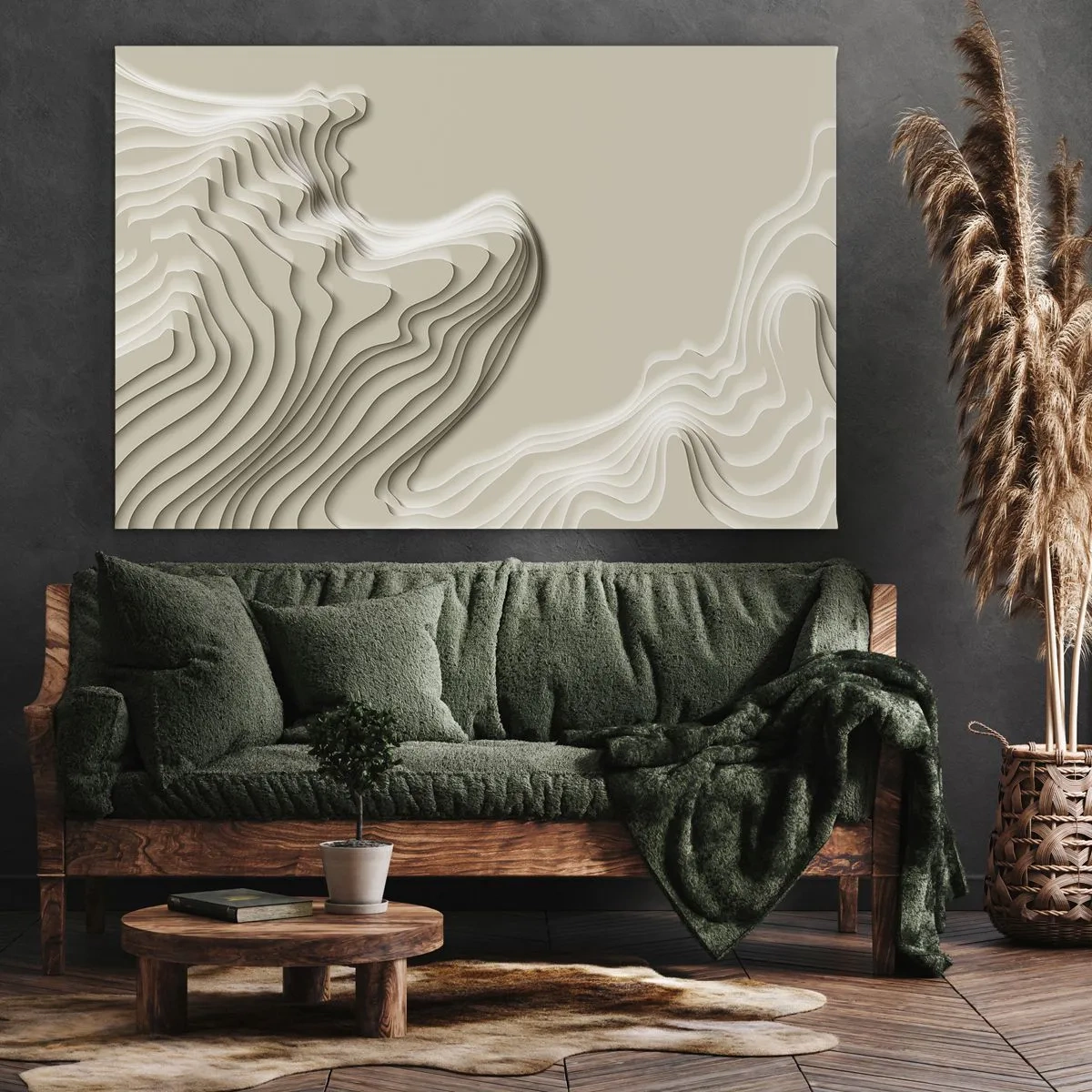 Cuadro sobre lienzo - Impresión de Imagen - Un patrón abstracto en tonos beige con efecto lineal. - 70x50cm - Topografía del arte - Decoración de pared moderna para salón y dormitorio ARTTOR