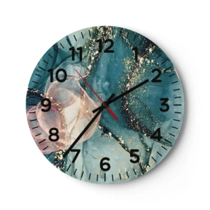 Reloj de pared - Reloj de vidrio - Seda azul, tul rosa - 40x40 cm