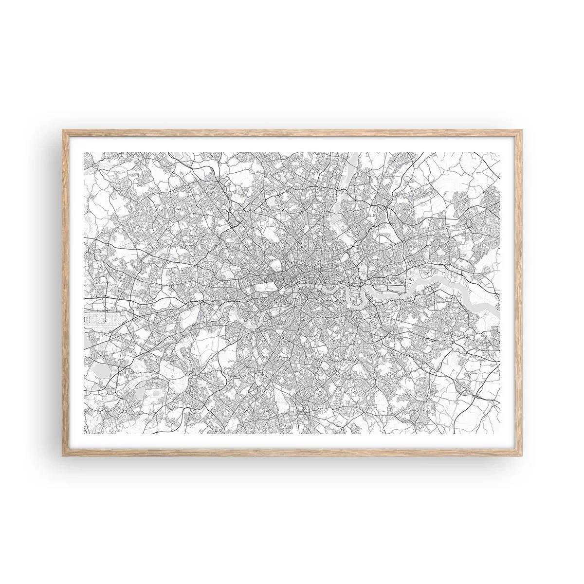 Póster en marco roble claro - Un mapa del laberinto de Londres - 100x70 cm