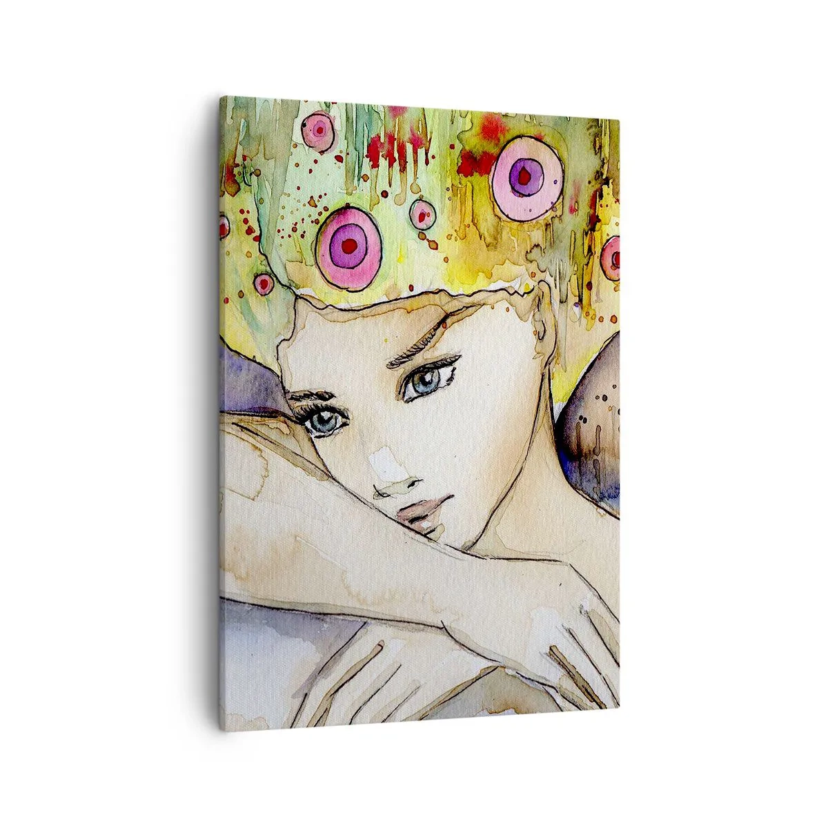 Cuadro sobre lienzo - Impresión de Imagen - Una mujer con un peinado abstracto y una mariposa rosa. - 50x70cm - Una princesa mariposa - Decoración de pared moderna para salón y dormitorio ARTTOR