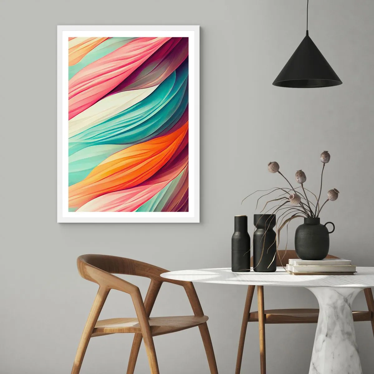 Póster en marco blanco - Tejido arco iris - 50x70 cm