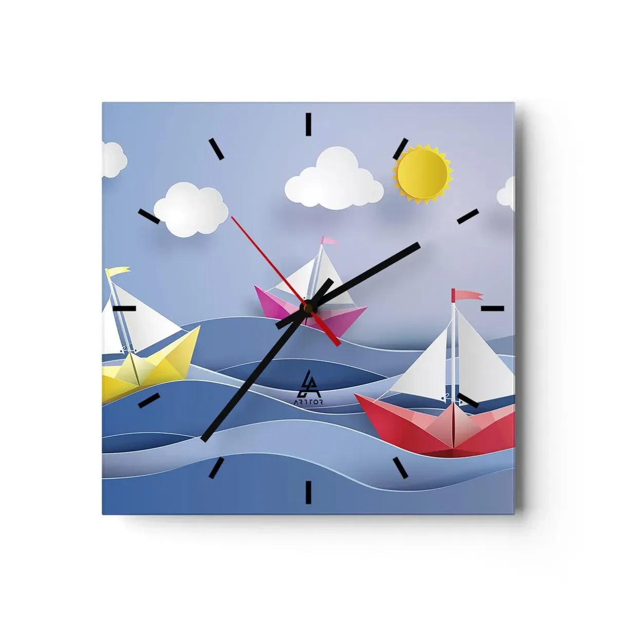 Reloj de pared - Reloj de vidrio - Veleros coloridos sobre las olas en un día soleado - 30x30cm - Oh, qué agradable es balancearse entre las olas - Decoración de pared moderna para salón y dormitorio ARTTOR