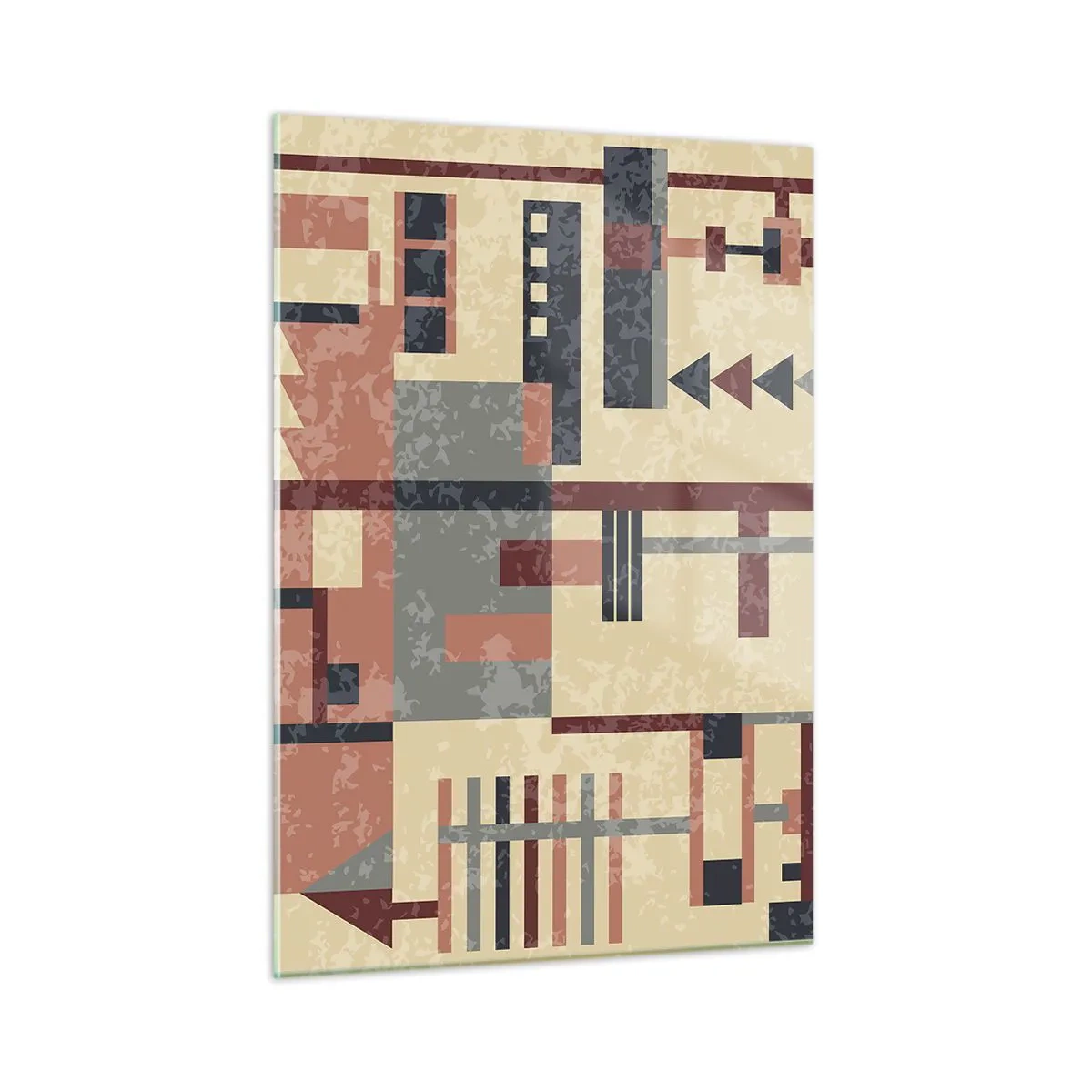 Cuadro sobre vidrio - Impresiones sobre Vidrio - Patrón geométrico abstracto en tonos beige y rojo. - 50x70cm - Una combinación de verticales y niveles - Decoración de pared moderna para salón y dormitorio ARTTOR