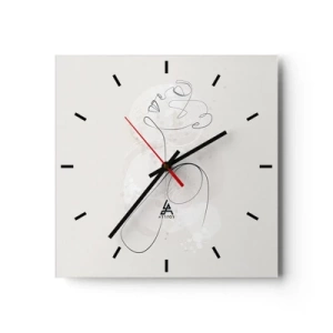 Reloj de pared - Reloj de vidrio - Contorno facial minimalista con una flor sobre un fondo claro. - 30x30cm - La espiral de la belleza - Decoración de pared moderna para salón y dormitorio ARTTOR