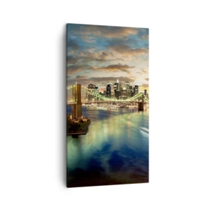 Cuadro sobre lienzo - Impresión de Imagen - Un atardecer iluminado sobre Manhattan - 45x80 cm
