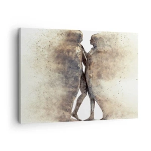 Cuadro sobre lienzo - Impresión de Imagen - Un dúo abstracto de siluetas en tonos arena. - 70x50cm - Del polvo resurgieron para amar - Decoración de pared moderna para salón y dormitorio ARTTOR