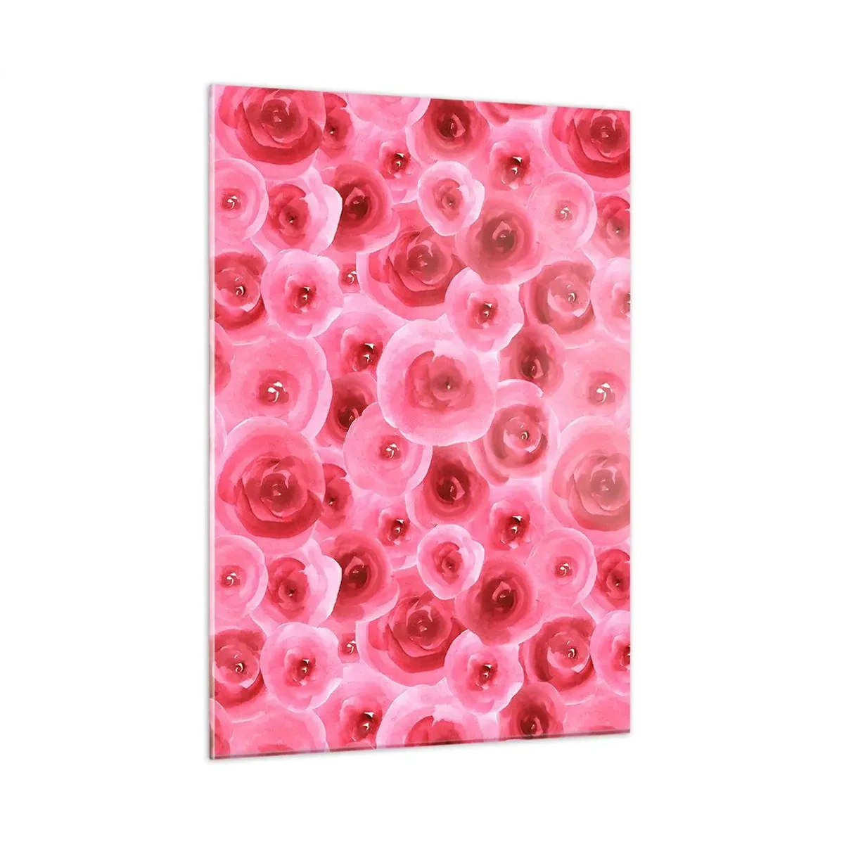 Cuadro sobre vidrio - Impresiones sobre Vidrio - Patrón de rosas de acuarela en tonos rojos y rosas. - 50x70cm - Rosas abajo y arriba - Decoración de pared moderna para salón y dormitorio ARTTOR