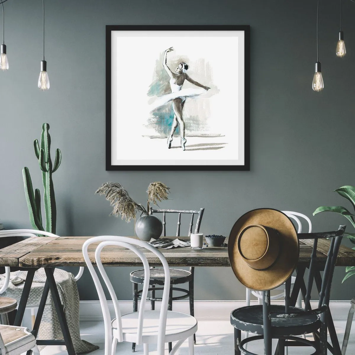 Póster en marco negro - Encantada por un cisne - 60x60 cm
