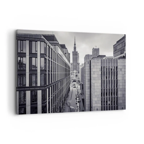 Cuadro sobre lienzo - Impresión de Imagen - Panorama de Varsovia con vistas al Palacio de la Cultura y los edificios circundantes. - 120x80cm - Valle de Varsovia - Decoración de pared moderna para salón y dormitorio ARTTOR
