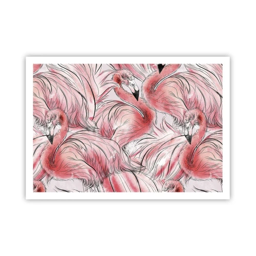 Póster - Delicados dibujos de flamencos rosados - 100x70cm - Ballet de aves - Decoración de pared moderna para salón y dormitorio ARTTOR