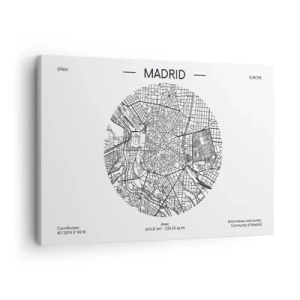 Cuadro sobre lienzo - Impresión de Imagen - Mapa de Madrid en estilo minimalista en blanco y negro - 70x50cm - Anatomía de Madrid - Decoración de pared moderna para salón y dormitorio ARTTOR