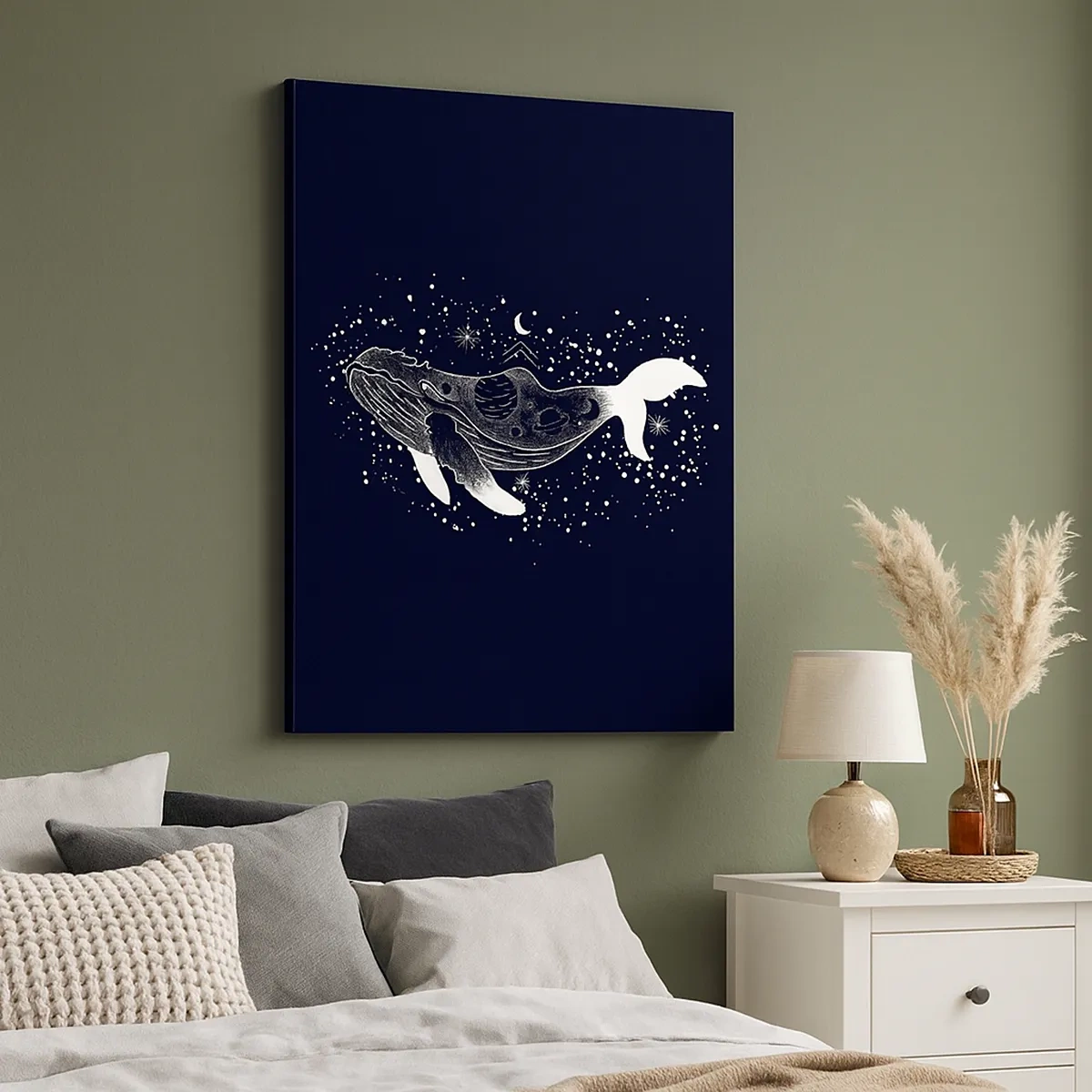 Cuadro sobre lienzo - Impresión de Imagen - Una ilustración gráfica de una ballena en estilo espacial. - 50x70cm - En el océano del universo - Decoración de pared moderna para salón y dormitorio ARTTOR