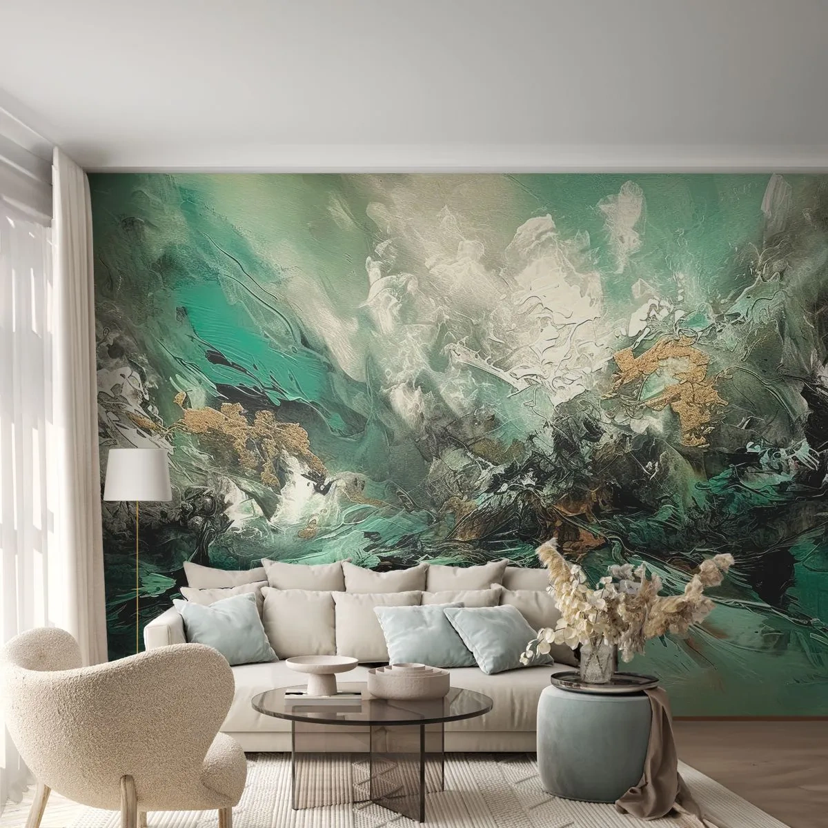 Fotomural Premium Canvas - Hervor negro esmeralda - Abstracción, Pedazo, Pintar - 200x140 cm