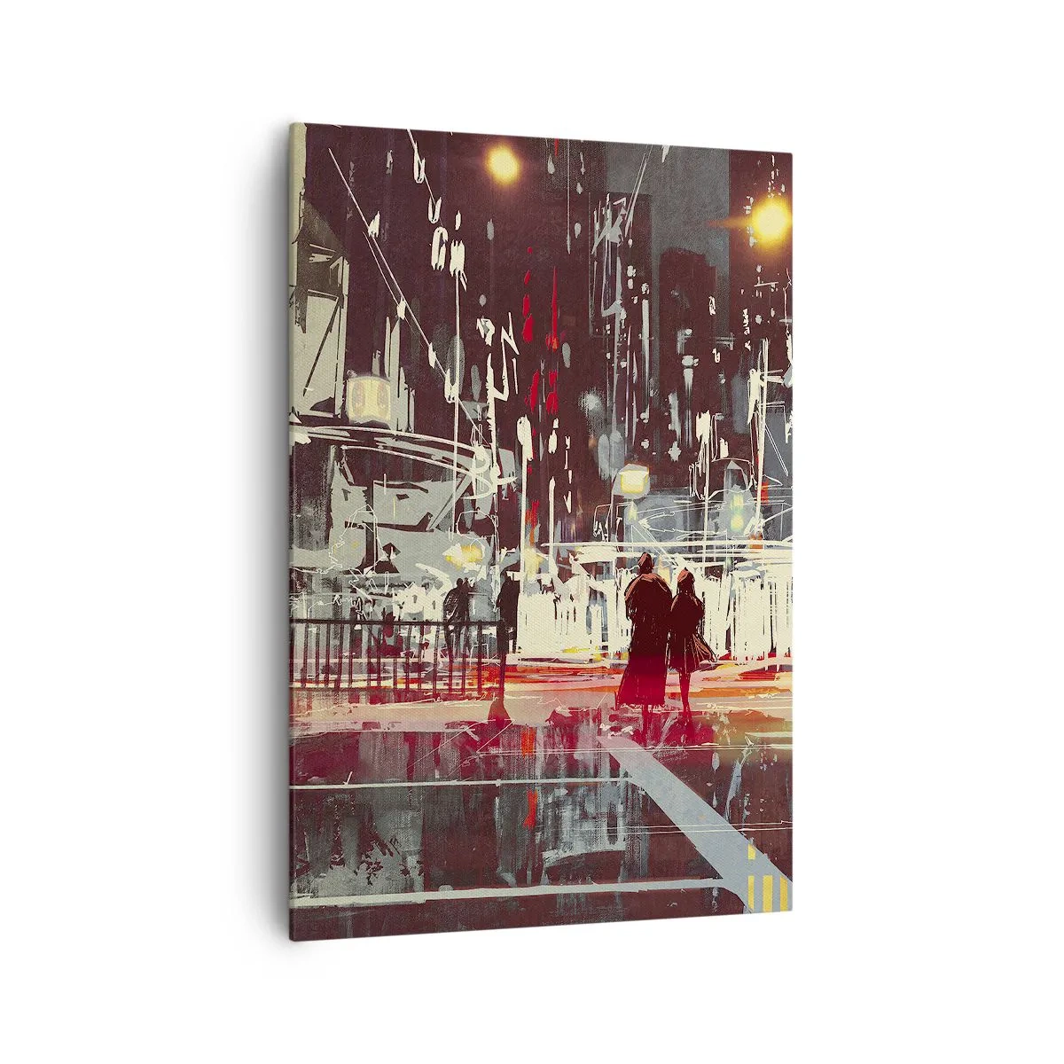 Cuadro sobre lienzo - Impresión de Imagen - Ciudad de noche con luces de neón y siluetas de personas en la calle. - 70x100cm - Una travesía metropolitana - Decoración de pared moderna para salón y dormitorio ARTTOR