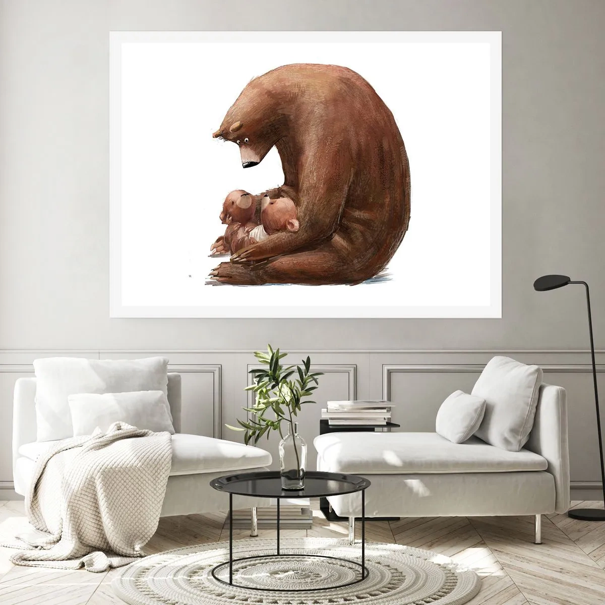 Póster - Una madre osa con dos ositos en sus brazos. - 100x70cm - Dulces sueños, niños - Decoración de pared moderna para salón y dormitorio ARTTOR