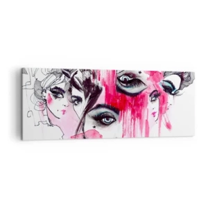 Cuadro sobre lienzo - Impresión de Imagen - Rostro abstracto en tonos rosa y negro. - 140x50cm - Ojos abstractos - Decoración de pared moderna para salón y dormitorio ARTTOR