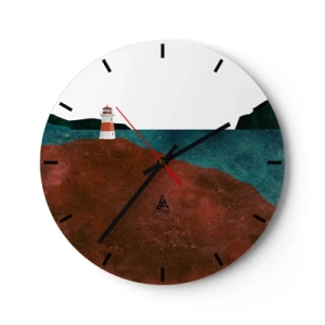 Reloj de pared - Reloj de vidrio - Un faro en una colina junto a una costa tranquila - 30x30cm - Mirando al mar - Decoración de pared moderna para salón, cocina y dormitorio ARTTOR