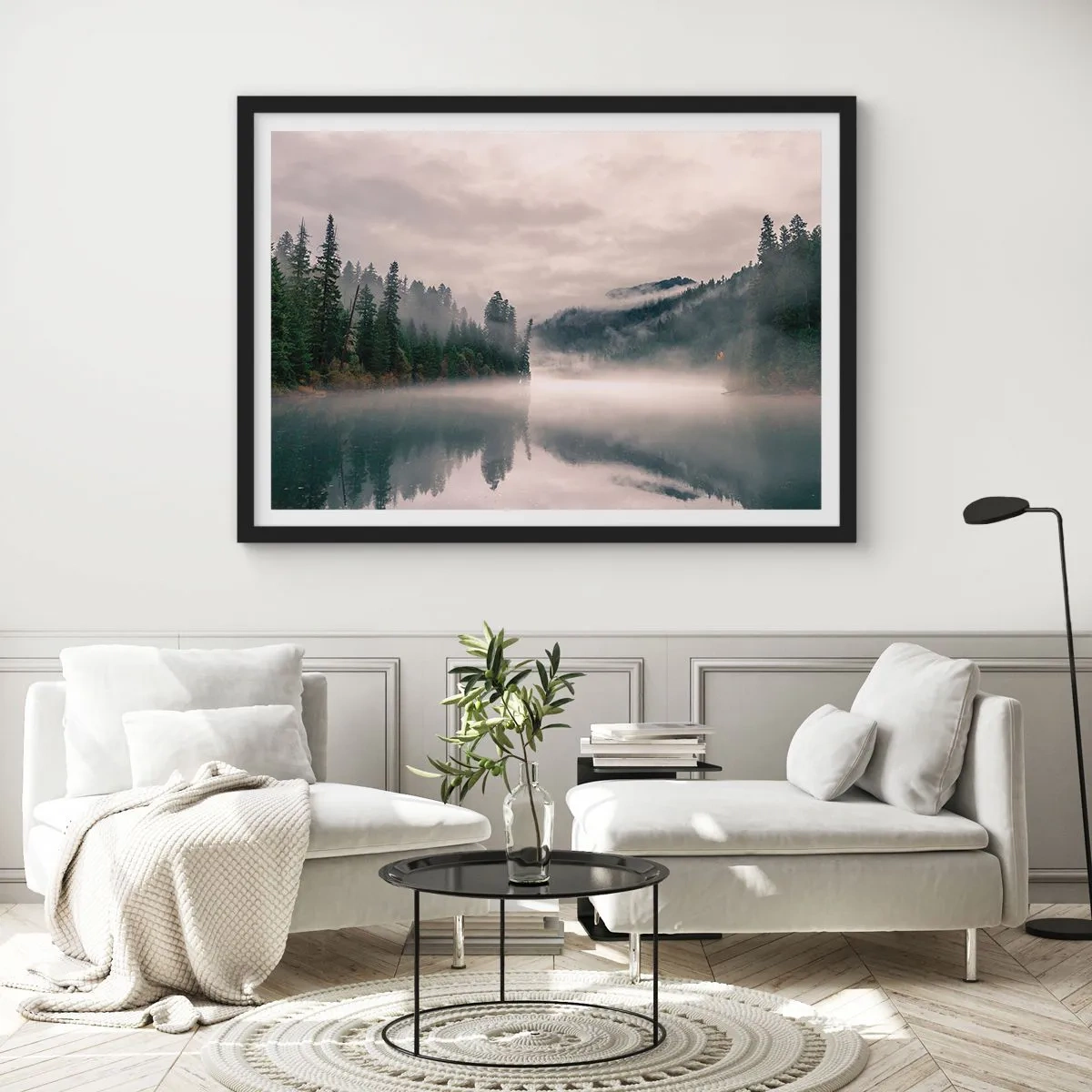 Póster en marco negro - En el ensueño, en la niebla - 50x40 cm