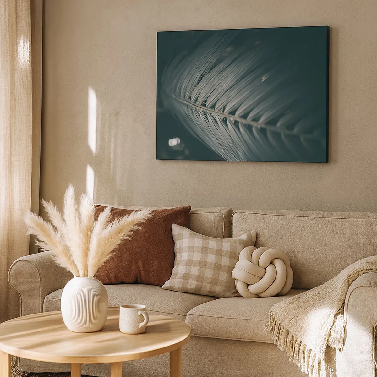 Cuadro sobre lienzo - Impresión de Imagen - Primer plano de un detalle de hoja de palma en tonos oscuros - 70x50cm - La precisión de la naturaleza - Decoración de pared moderna para salón y dormitorio ARTTOR