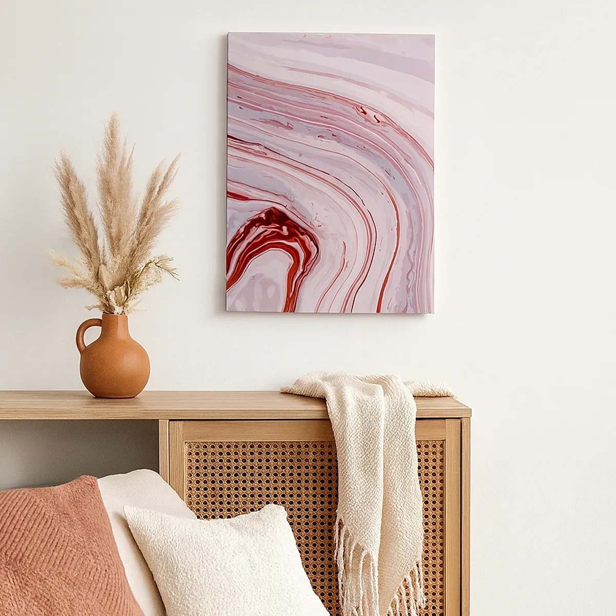 Cuadro sobre lienzo - Impresión de Imagen - Patrón abstracto en rosa y blanco - 50x70cm - Cambio de dirección - Decoración de pared moderna para salón y dormitorio ARTTOR