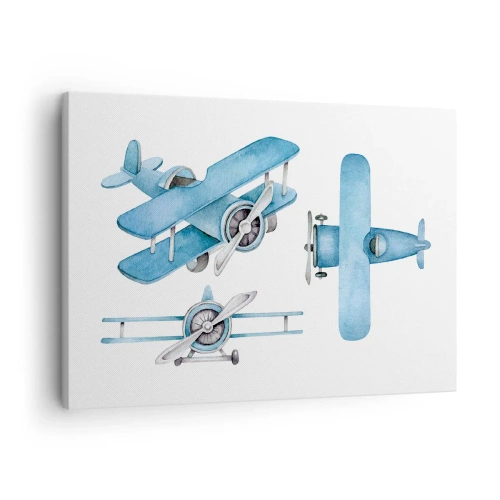 Cuadro sobre lienzo - Impresión de Imagen - Aviones retro azules - 70x50cm - Un ganador nato - Decoración de pared moderna para salón y dormitorio ARTTOR