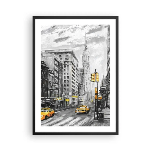 Póster en marco negro - Una calle de Nueva York con taxis amarillos al fondo. - 50x70cm - Una de las muchas historias de la gran manzana - Decoración de pared moderna para salón y dormitorio ARTTOR