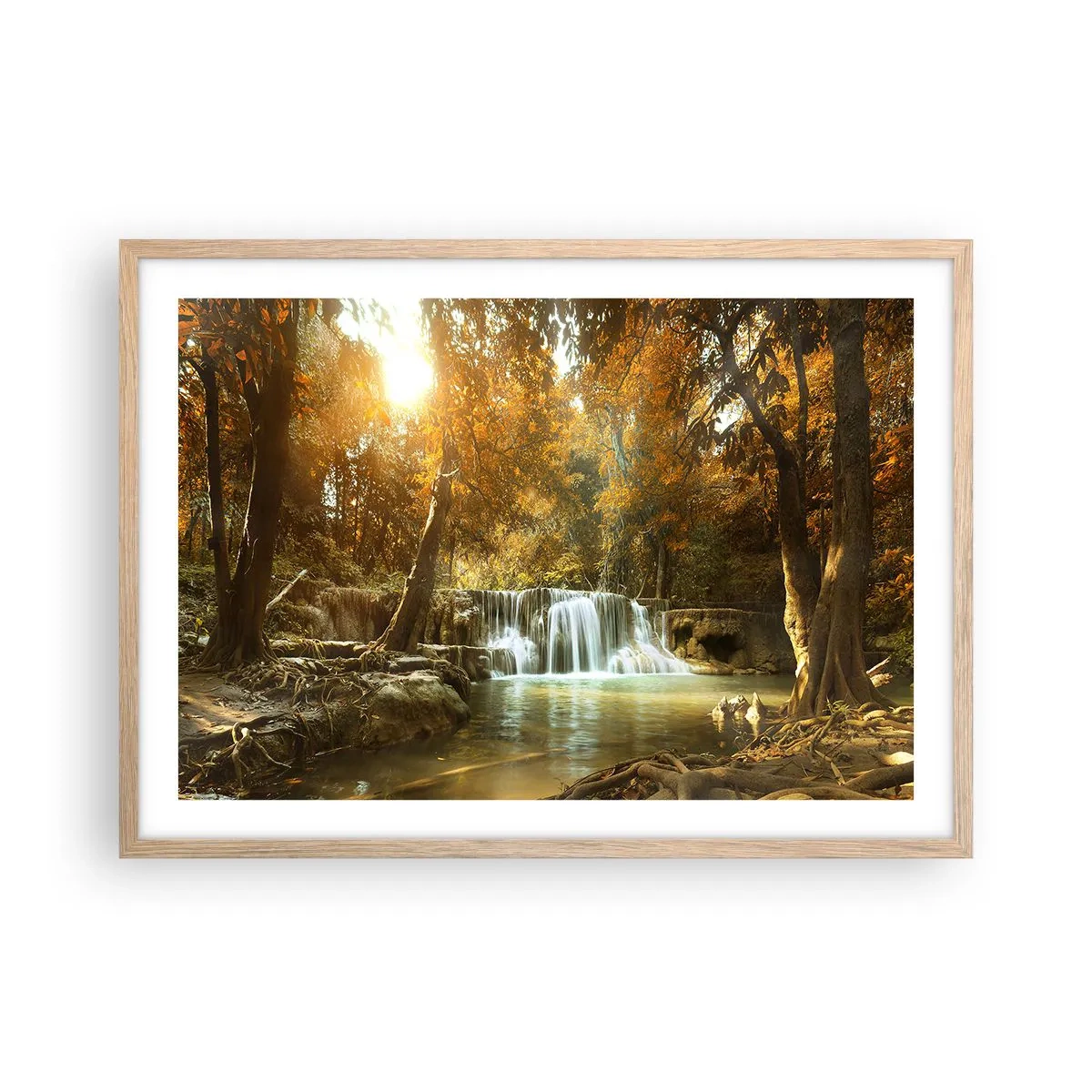 Póster en marco roble claro - Una cascada en el parque - 70x50 cm