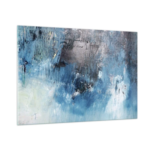Cuadro sobre vidrio - Impresiones sobre Vidrio - Composición abstracta en tonos azules - 100x70cm - Rapsodia celeste - Decoración de pared moderna para salón y dormitorio ARTTOR