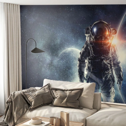 Fotomural Standard Eco - Astronauta flotando en el espacio con planetas. - 100x70cm - Una aventura cósmica - Decoración de pared moderna para salón y dormitorio ARTTOR