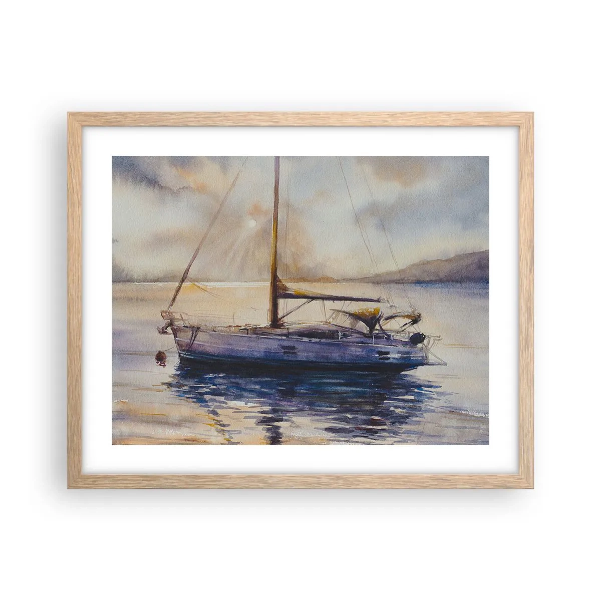 Póster en marco roble claro - Atardecer en la bahía - 50x40 cm