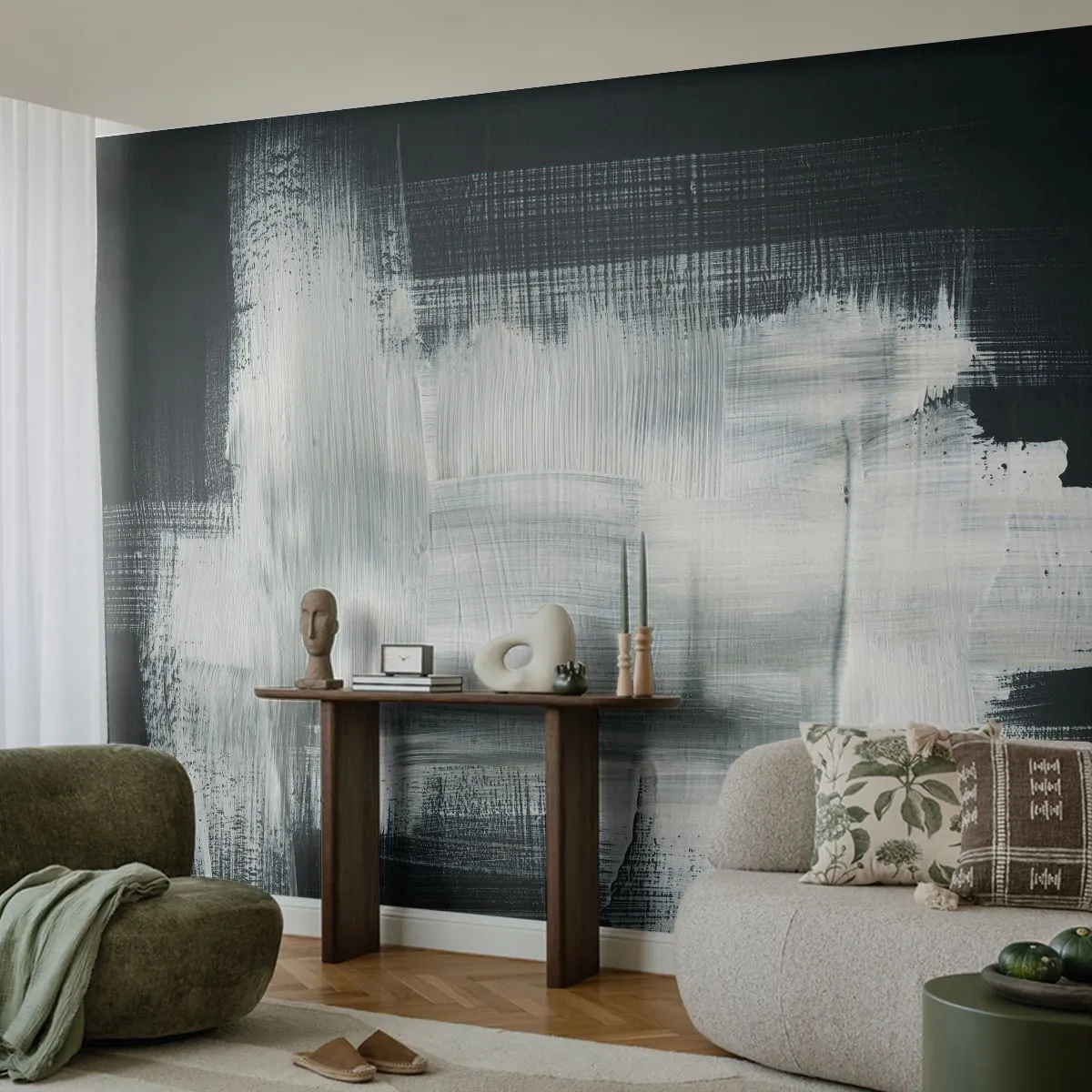 Fotomural Premium Canvas - Tejido vertical y horizontal - Abstracción, Pedazo, En blanco y negro - 350x256 cm