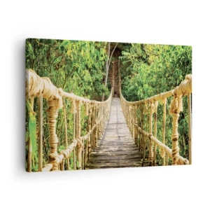 Cuadro sobre lienzo - Impresión de Imagen - Un puente colgante en un bosque tropical lleno de vegetación. - 70x50cm - Suspendido en verde - Decoración de pared moderna para salón y dormitorio ARTTOR