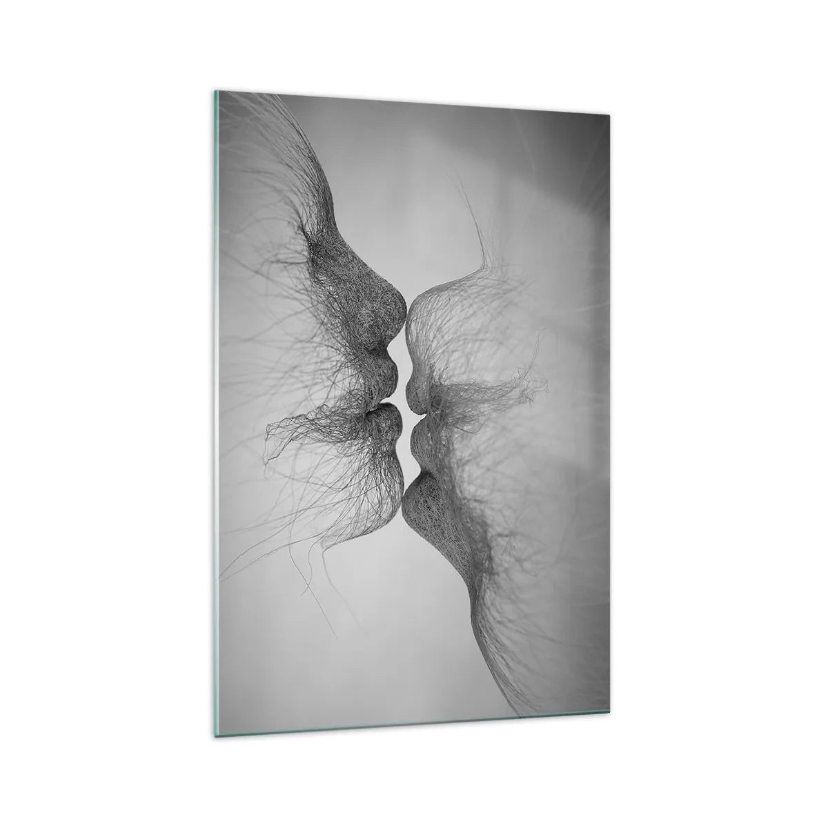 Cuadro sobre vidrio - Impresiones sobre Vidrio - Un beso abstracto presentado en forma etérea. - 70x100cm - Beso del viento - Decoración de pared moderna para salón y dormitorio ARTTOR