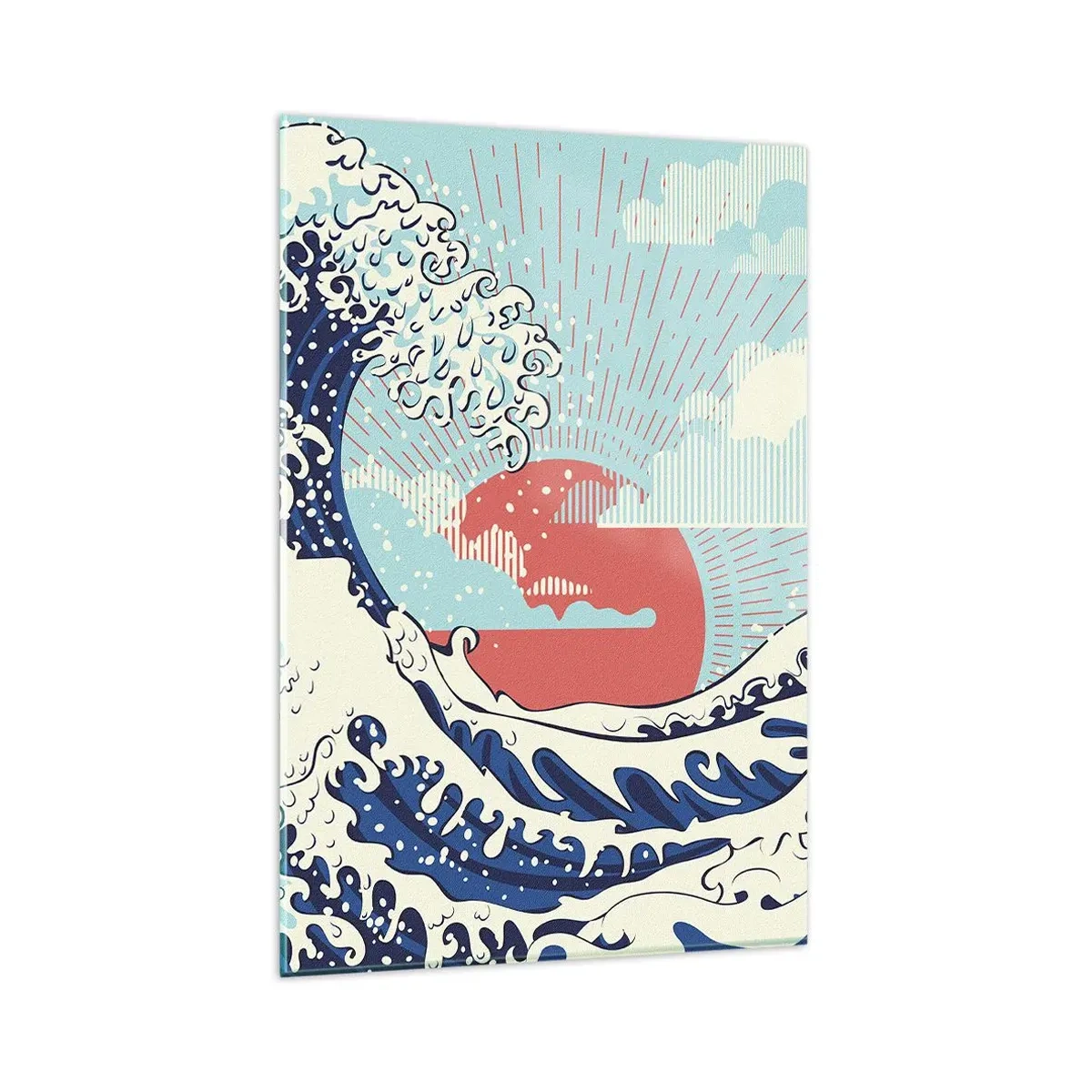 Cuadro sobre vidrio - Impresiones sobre Vidrio - Olas del océano y una puesta de sol al estilo japonés - 80x120cm - De inspiración japonesa - Decoración de pared moderna para salón y dormitorio ARTTOR