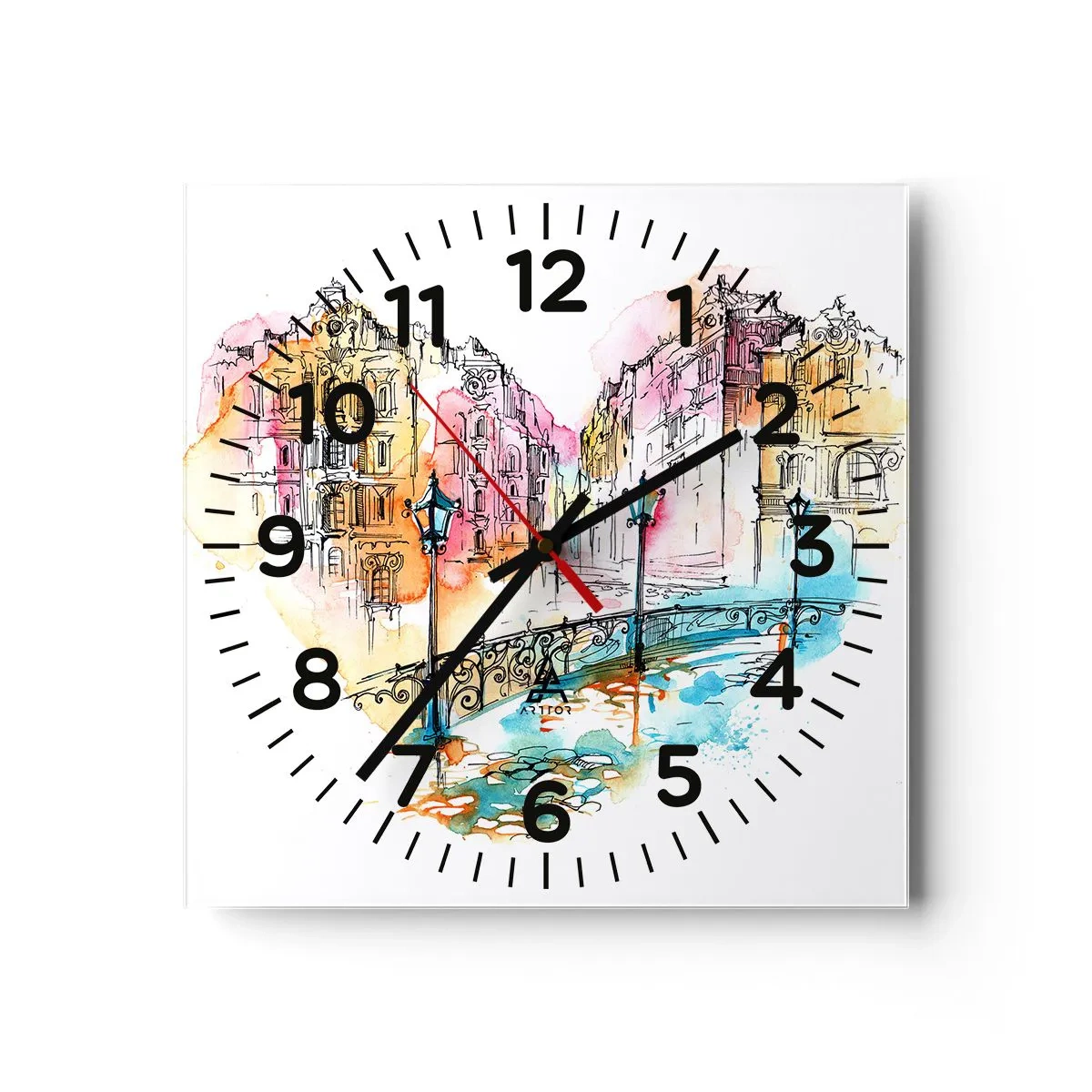 Reloj de pared - Reloj de vidrio - El corazón de la ciudad - 40x40 cm