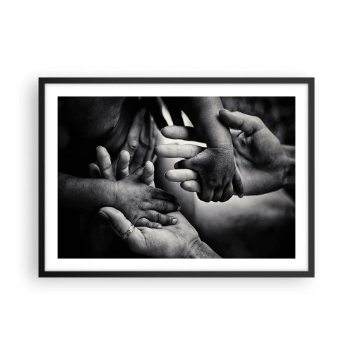 Póster en marco negro - Manos en blanco y negro de diferentes generaciones. - 70x50cm - Ser humano - Decoración de pared moderna para salón y dormitorio ARTTOR